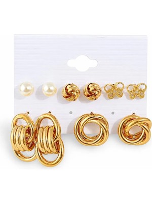 Chavin 5 Çift Gold Halka Kelebek Bayan Küpe Seti EV23SR