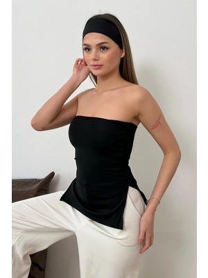 Jee Lee Kadın Kaplı Büzgü Detaylı Straplez Body Siyah - 9008