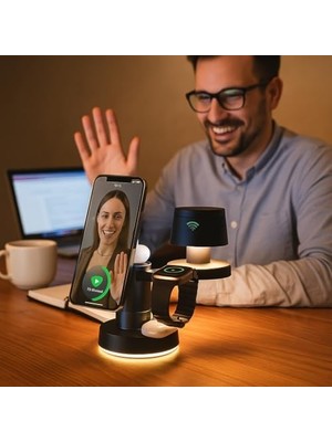 Manyetik 4’ü 1 Arada Şarj Istasyonu – Telefon, Saat, Kulaklık ve Gece Lambası Özelliğiyle Şık ve Pratik Tasarım, Hızlı Şarj, Uyumlu Stand