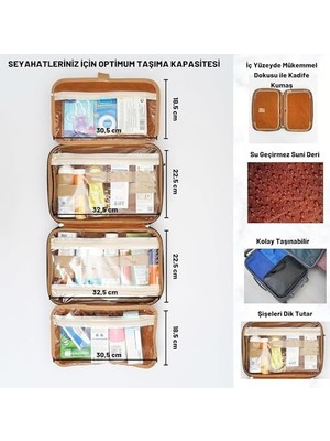 Premium Makyaj Seyahat Çantası Bavul Düzenleyici Bavul Içi Organizer Çanta Kozmetik Bakım Çantası (Kahverengi)