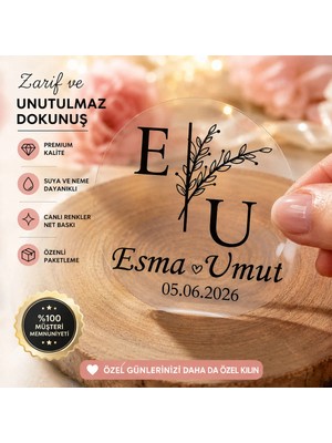 Gmt Ambalaj Özel Gün Nişan-Söz-Nikah 4x4 cm Yapışkanlı Kare Şeffaf Etiket (50 Adet)