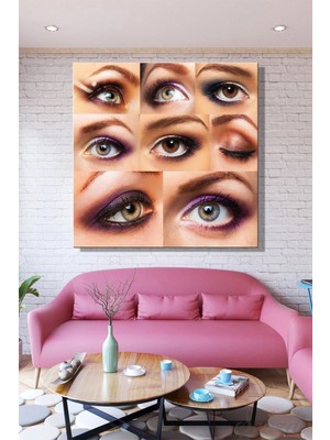 Şehzat Kare Tekli Kanvas Duvar Tablosu Modern Kuaför Güzellik Salonu Makyaj Göz Makeup Renkli Iş