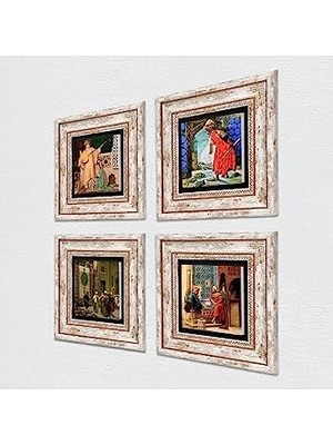 Kaplumbağa Terbiyecisi, Iki Müzisyen Kız, Halı Tüccarı, Satranç Taş Duvar Tablosu - Çerçeveli Taş Tablo - Dekoratif Duvar Sanatı - Modern Ev ve Ofis Duvar Dekoru T4-07