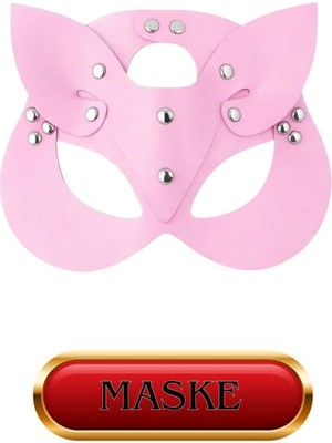 Sınırsızmarket 15 Parça Pembe Fantezi Set, Kedi Maskesi, Kelepçe, Kamçı, Oyun Kartları, Tüy Tickler, Göz Bandı Dahil