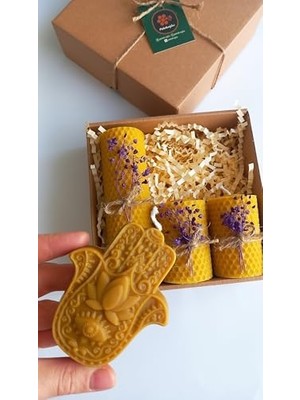 Doğal Petek Mum Hediyelik Dekoratif Set Hamse Bereket Eli Beeswax Canle Set