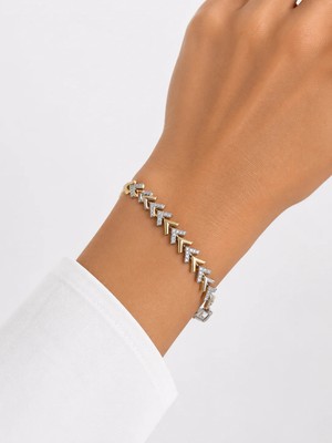 Girift Vintage Briny Gold Gümüş Detaylı Zirkon Taşlı Bileklik Bilezik