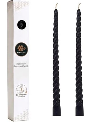 Siyah 2 Adet Konik Mum Şamdan Mumu Doğal Petek (Beeswax Candle) 27.5 cm