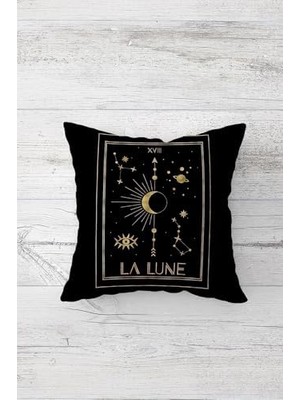 Pelangi Göz ve Ay Desenli La Luna Gizli Fermuarlı Kırlent Kılıfı Koltuk Yastık Kılıfı TAKIM(4ADET), Pembe-Siyah- 45 x 45