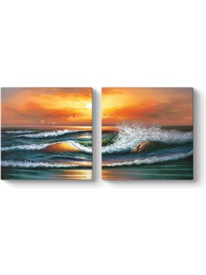 Gün Batımı Deniz Dalgaları Tablosu 63 x 30-2 Parçalı