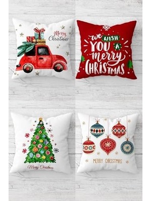 Pelangi Merry Christmas Gizli Fermuarlı Kırlent Kılıfı Koltuk Yastık Kılıfı TAKIM(4ADET), Çok Renkli 45 x 45