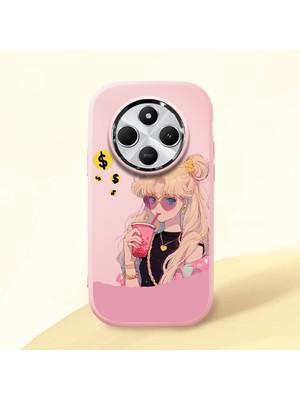 HONTINGA Redmi 14C ile Uyumlu Kılıfı Kamera Korumalı Düşüme Önleyici Basitlik Pembe Yumuşak Silikon Telefon Kılıfı Güzel Kız Desenli K4-0045