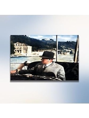 Tekli Yatay Kanvas Duvar Tablosu Boğaziçi Gezisinde Atatürk 90 x 60 GARTNM8813