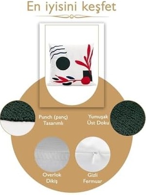 45X45 Özel Tasarım Panç Süzene Desen Dekoratif Kırlent Kılıfı Modern Beyaz 60