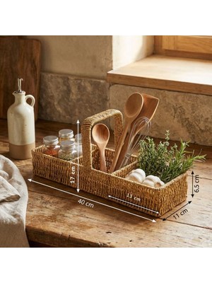 Hereveoyuncak 3 Bölmeli Plastik Rattan Düzenleyici–saplı Masaüstü Organizer, Mutfak Kaşık Çatal Sepeti, Banyo & Ofiss Çok Amaçlı Sunum Standı