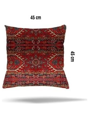 Pelangi Kuş Etnik Desenli Gizli Fermuarlı Yastık Kılıfı Kırmızı 45 x 45 Kalp Yaprak Kelebek Temalı
