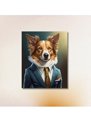 Tekli Dikey Kanvas Duvar Tablosu Takım Elbiseli Border Collie Köpek 70 x 100 GARTNM7424