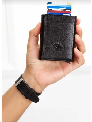 Newish Polo Mekanizmalı Rfid Özellikli Cüzdan Kredi Kartlık Hakiki Deri - Siyah
