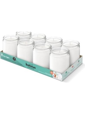 Bolsius Starlight Şeffaf Renkli Cam Kavanozda Beyaz Mum - Vegan Dostu - Akşam Yemeği, Ev, Dekorasyon, Düğün - 82/68MM - 50 Saat Yanma Süreli - 8’li Paket