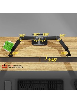 Powermaster 13-32" Lcd/led Monitör Çift Tutucu, Kol Amortisörlü, Vesa, Monitör Standı 2-20 Kg, Gaming Stand Askı Aparatı,