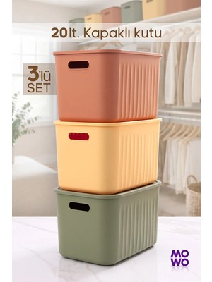 Mowo Home Mix Renk 20 Lt Çok Amaçlı Düzenleyici Kapaklı Kutu, Saklama Kutusu, Organizer, Storage, Sepet