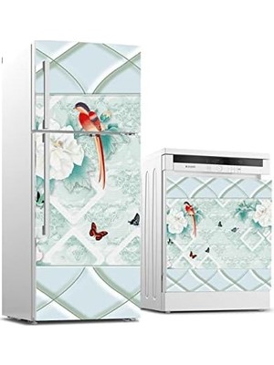 Bliss Store Buzdolabı ve Bulaşık Makinası Beyaz Eşya Kaplama Çiçek Kuş