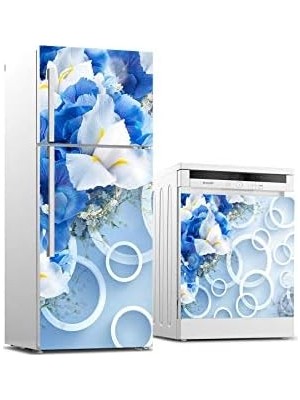 Bliss Store Buzdolabı ve Bulaşık Makinası Beyaz Eşya Kaplama 3D Mavi Çiçek