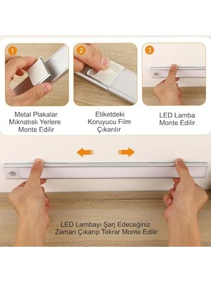 Bliss Store Sensörlü Alüminyum USB Şarjlı LED Gece Lambası, 3 Renk Kısılabilir, Mutfak Dolap Tezgah Için (60 Cm)