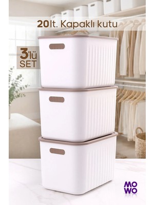Mowo Home Beyaz Renk 20 Lt Çok Amaçlı Düzenleyici Kapaklı Kutu, Saklama Kutusu, Organizer, Storage