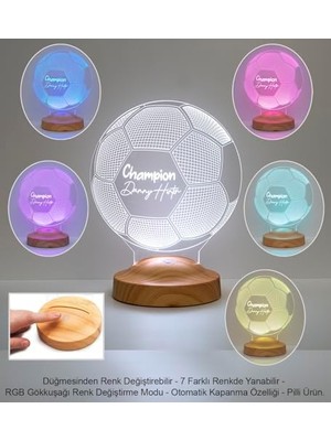 Bliss Store Futbol Severler Için 3D LED Lamba - Kişiye Özel Logolu Futbol Topu Gece Lambası - Antrenöre, Oyuncuya ve Taraftarlara Hediye