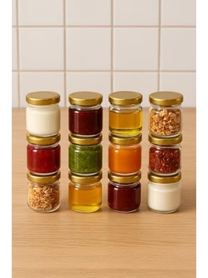 Bliss Store 12 Adet 40 ml Metal Kapaklı Şeffaf Numune Mama Ek Gıda Şekerleme Reçellik Küçük Cam Kavanoz