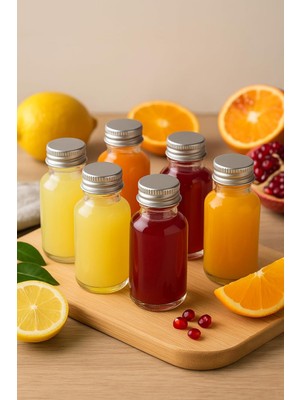 Bliss Store 6 Adet Şeffaf Cam Shot Şişesi Sızdırmaz Gümüş Metal Kapaklı Kolonya Koku Süs Çok Amaçlı Şişe 30ML