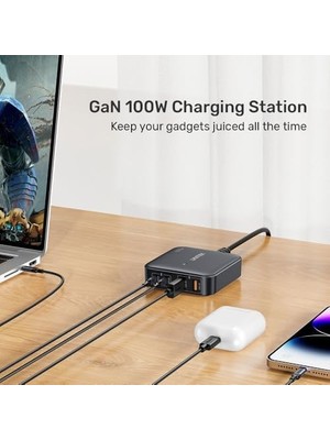 Bliss Store Unitek Siyah Masa Şarj Cihazı Gan 100W 2xusb-A 2xusb-C