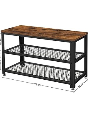 Bliss Store Vasagle Ayakkabı Tezgahı, 2 Raflı, Ayakkabı Saklama Yeri, 73 x 30 x 45 Cm, Giriş Alanı Için, Koridor, Oturma Odası, Metal Çerçeve, Endüstriyel Tasarım, Eski Kahverengi-Siyah LBS73X