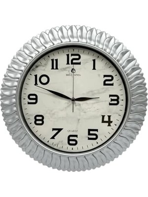 Bliss Store BL-1074 Serisi Klasik Kadran Yaprak Desenli Sessiz Akar 30 cm Duvar Saati Gri