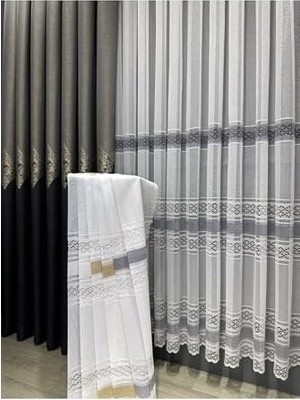 Bliss Store Taç Aplik Örme Seyrek Pile Tül Perde Tek Kanat TRVAPLK114805EKRGRISYRK, Gri, 260 x 270