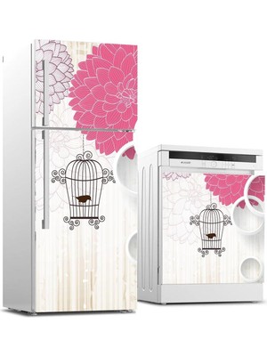 Bliss Store Buzdolabı ve Bulaşık Makinası Beyaz Eşya Kaplama Çiçek Kuş