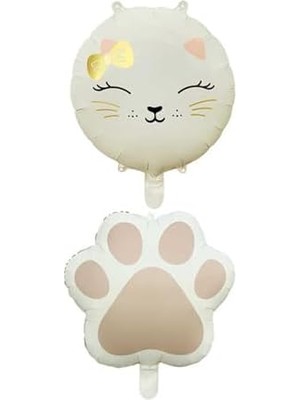Bliss Store Retro Krem Renkli Kedi ve Pati Folyo Balon Set