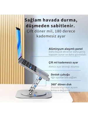 Bliss Store Yükseklik Ayarlı 360 Döner Alüminyum Laptop Standı Laptop Sehpası Açı Yükseklik Ayarlı Kaymaz Padli