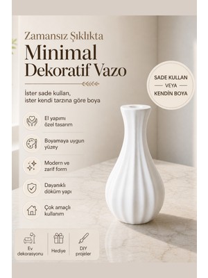 Rona Store Lisahome Dekoratif Vazo El Yapımı Minimal Salon ve Ofis Dekorasyonu (Yükseklik 15CM)