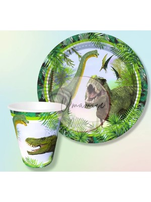 Umamiçe 8'li Jurassic-Dinazor Tema Karton Tabak ve Bardak Seti