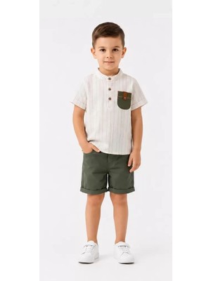Bemy Store 2/5 Yaş Keten Gömlek Gabardin Şort Çocuk Takımı