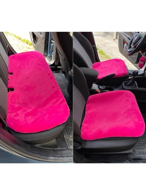 TKÇ Yumuşak Tüylü Peluş Serme Oto Koltuk Koruyucu Minder Koltuk Kılıfı Ön Arka Fuşya Pembe