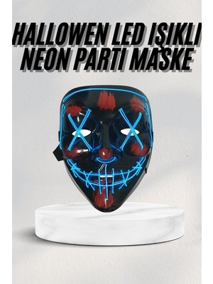 TKÇ LED Işıklı Neon Maske Cadılar Bayramı Maskesi Korkunç Korku Maskesi
