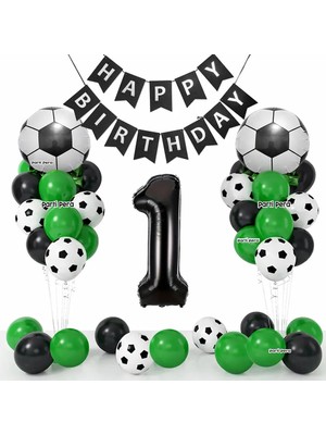 Parti Pera Futbol Temalı Doğum Günü Balon Seti Siyah Beyaz Top Folyo Balon