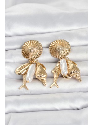 Zenvia Mey Ithalat® Gold Renk Deniz Temalı Vintage Kadın Küpe