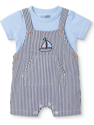 Hellobaby Erkek Bebek Şort Salopet-Tshirt Marin Baskılı Düğmeli Bisiklet Yaka Kısa Kol Reçme