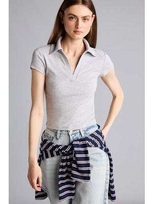 DeFacto Slim Fit Ribana Kısa Kollu Polo Tişört H8831AX26SM