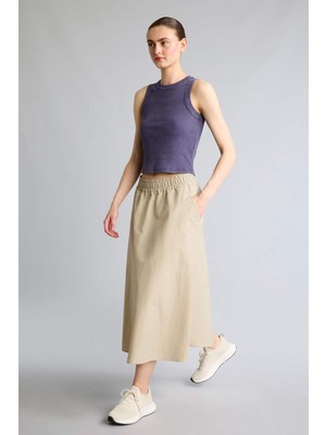 DeFacto Standart Fit Basic Beli Lastikli Dokuma Midi Etek I0233AX26SM