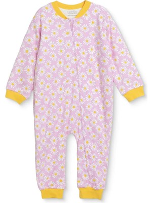 Messido Kız Bebek Uyku Tulumu Papatya Baskılı Fermuarlı Bisiklet Yaka Long Sleeve Ribanalı