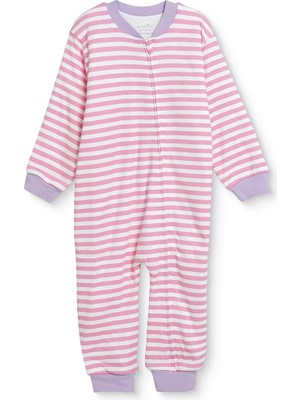 Messido Kız Bebek Uyku Tulumu Çizgili Fermuarlı Bisiklet Yaka Long Sleeve Ribanalı